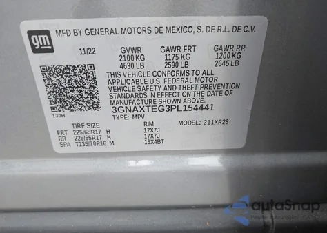 2023 Chevrolet Equinox Awd 2Fl z USA, uszkodzony, nr VIN 3GNAXTEG3PL154441